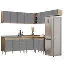 Ver imagem 1 de Armário de Cozinha Modulado de Canto 7 Peças Cp21 com Pia Inox Castanho/cinza - Lumil Lumil Móveis