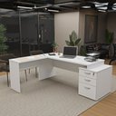 Ver imagem 1 de Conjunto de Escritório Mesa Pedestal em L 3 Gavetas Netmobil - Branco