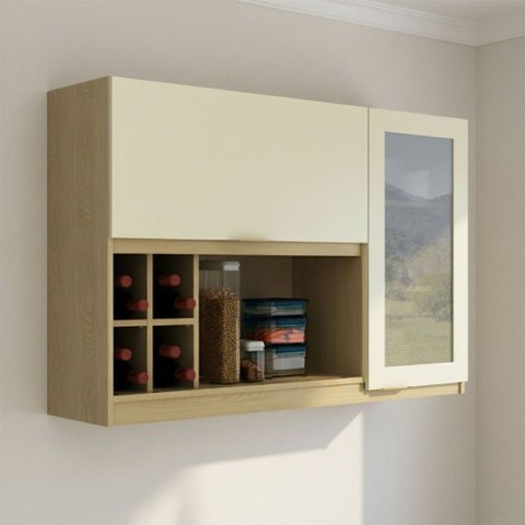 Armário Aéreo Cozinha 120cm 2 Portas com Vidro Nature/arenas - Tecno Mobili