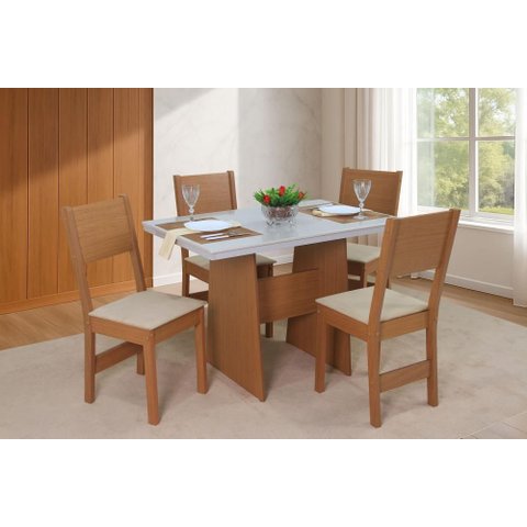 Conjunto Mesa Retangular Manuela 4 Cadeiras - São Carlos - Cinamomo Off - Bagum Bege