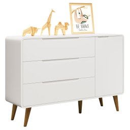 Jogo de Quarto Retrô para Bebê Mila Sapateira Branco Fosco com Madeira - Moveisaqui - 4