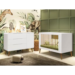 Jogo de Quarto Retrô para Bebê Mila Sapateira Branco Fosco com Madeira - MoveisAqui - 1 Jogo de Quarto Retrô para Bebê Mila Sapateira Branco Fosco com Madeira - MoveisAqui - 1