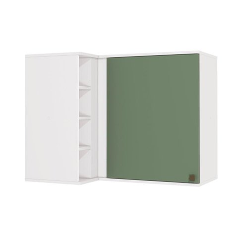 Armário Aéreo de Canto Reto Celeste Kappesberg 100% Mdf 1 Porta 4 Nichos Branco/verde 98cm