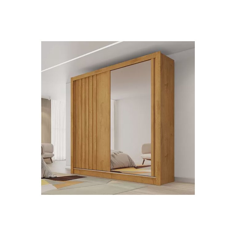 Guarda Roupa Solteiro Ripado com Espelho 2 Portas 4 Gavetas - Lugano-peroba - Made Marcs Guarda Roupa Solteiro Ripado com Espelho 2 Portas 4 Gavetas - Lugano-peroba - Made Marcs
