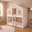 Ver imagem 1 de Beliche Infantil Montessori Casinha Dos Sonhos com Cortina Madeira Maciça Megamobília