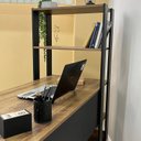 Ver imagem 4 de Escrivaninha Mesa Escritório com Estante Match 4 Prateleiras 120cm Pinho e Preto Marrom