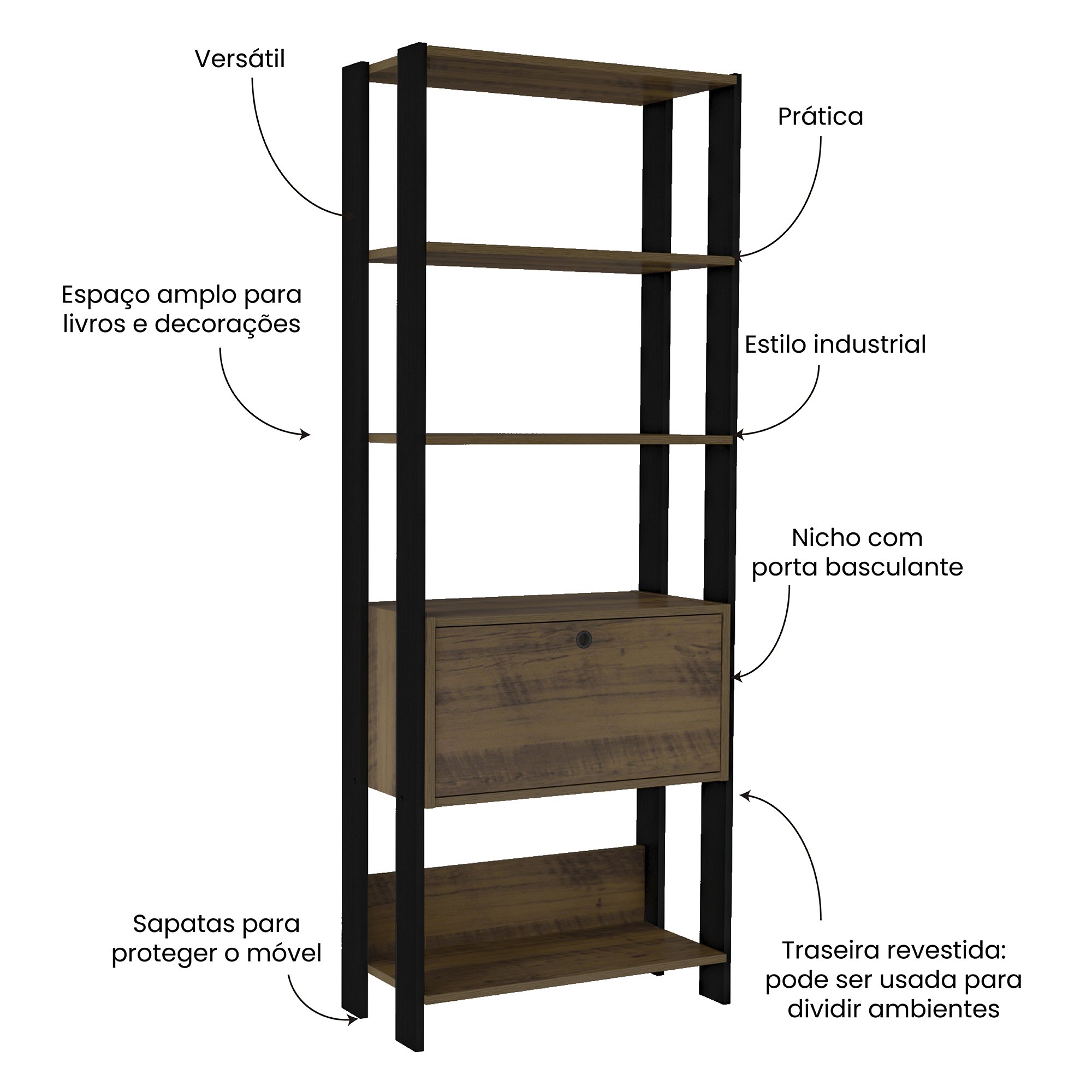 Estante Multiuso Alta 4 Prateleiras 1 Porta 166cmx63cm Match Artely - 6