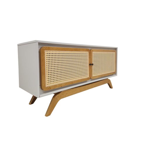 Rack Sala Tv até 50 Polegadas Ricco 113 Cm Laca Portas Palhinha Off White