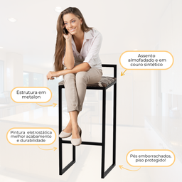 Kit 4 Banqueta Quadrada Preta para Balcão Ilha Cozinha Gourmet Bancada Piscina Bares Àrea de Lazer - 4