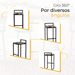 Kit 4 Banqueta Quadrada Preta para Balcão Ilha Cozinha Gourmet Bancada Piscina Bares Àrea de Lazer - 5