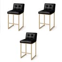 Ver imagem 2 de Banqueta Cozinha Alta com Encosto Industrial Kit 3 Champanhe Lirina Pu Preto C05 - D’Rossi