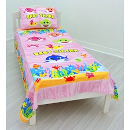 Jogo De Lençol Cobre Leito E Fronha Baby Shark Rosa Kit 2pçs - 2