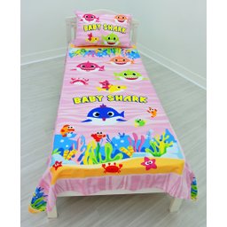 Jogo De Lençol Cobre Leito E Fronha Baby Shark Rosa Kit 2pçs - 3