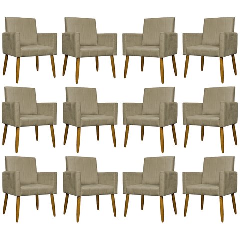 Kit 12 Poltronas Modernas Mari Suede Cores Pé Palito 30 Cm Castanho