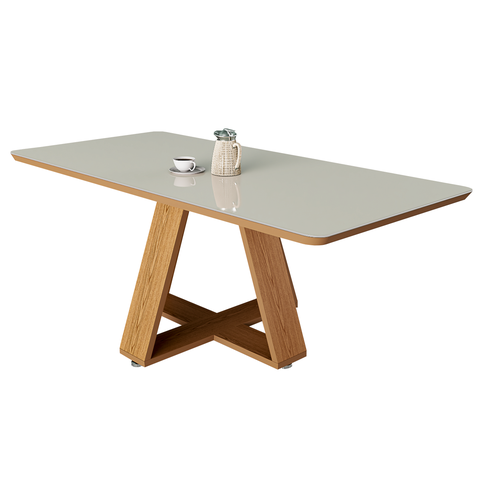 Mesa de Jantar 160x80cm MDF com Tampo de Vidro Moderna:Off White