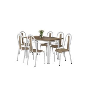 Conjunto De Mesa Tubular Sara Tampo BP 136cm Com 6 Cadeiras 058 Branco Rattan Artefamol 9781 - ASSEN