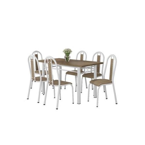 Conjunto De Mesa Tubular Sara Tampo BP 136cm Com 6 Cadeiras 058 Branco Rattan Artefamol 9781 - ASSEN