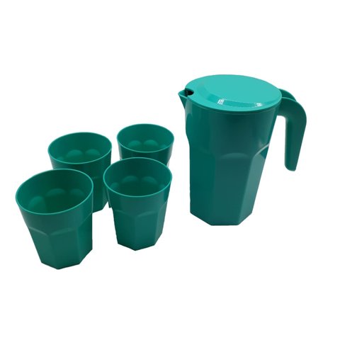 Kit Suco 1 Jarra de 1,5 Litros com 4 Copos de 400 Ml Cozinha Dehaus Verde Água Opaco Dhause