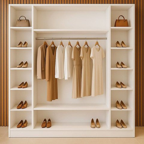 Armário Closet Modular 12 Prateleiras em Colméia e Arara Cabideiro Ana Branco