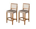 Ver imagem 1 de Kit 2 Banquetas Alta Roma Rattan Luxo Balcão Banco Pés Madeira em Madeira Maciça Premium Cor Bege