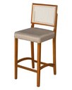 Ver imagem 4 de Kit 2 Banquetas Alta Roma Rattan Luxo Balcão Banco Pés Madeira em Madeira Maciça Premium Cor Bege