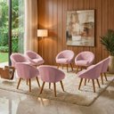 Ver imagem 1 de Kit 8 Poltrona Sala Decorativa Louis Veludo Rosa Pés Palito Castanho
