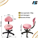 Ver imagem 2 de Cadeira Mocho de Trabalho Confortável Estética Manicure Giratória Feminina Odonto com Encosto Rosa