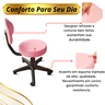Cadeira Mocho de Trabalho Confortável Estética Manicure Giratória Feminina Odonto com Encosto Rosa - 3