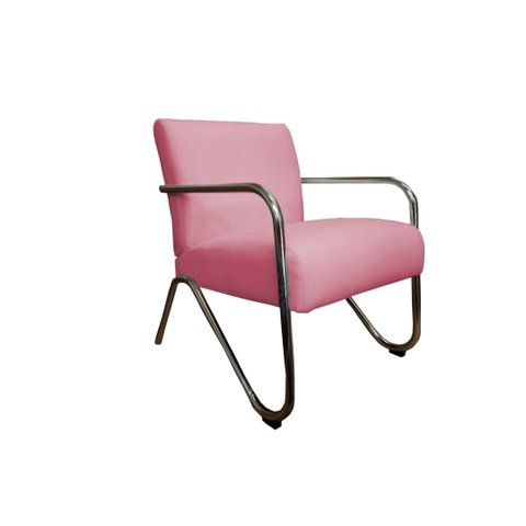 Poltrona Decorativa Bela Suede Rosa Braço Cromado Mz Decor