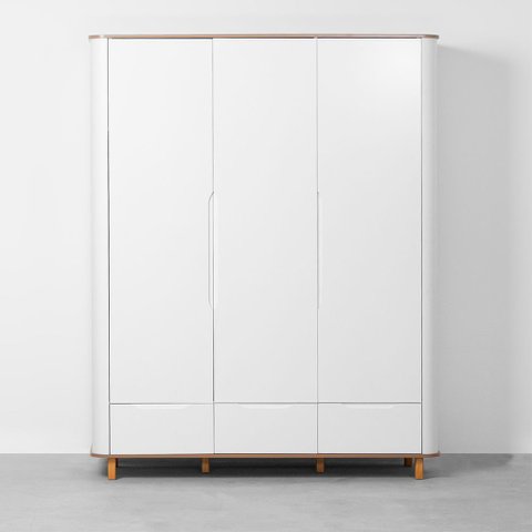 Guarda-roupa Curvo Nina 3 Portas com Tampo em Cinamomo - Branco Abra Cadabra