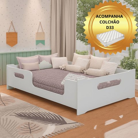 Cama Montessori Casal Encanto Mdf Colchão Casal 138x188 D33:branco