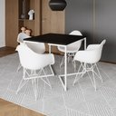 Ver imagem 1 de Mesa Jantar Industrial Quadrada Preta 90Cm Base V Com 4 Poltronas Brancas Ferro Branco Cor: Preto
