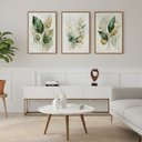 Ver imagem 6 de Kit 3 Quadros Folhagem Verde Dourado Aquarela 60x80 Moldura:tabaco
