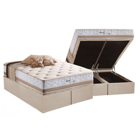 Cama Box Baú King: Colchão Molas Herval Maxspring Spain + Base CRC Suede Clean(193x203)