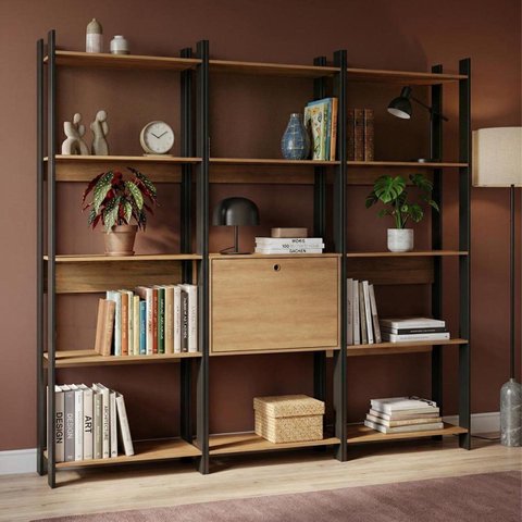 Estantes Escritório Home Office 189x178cm com 15 Prateleiras Mel/Preto