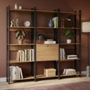 Ver imagem 1 de Estantes Escritório Home Office 189x178cm com 15 Prateleiras Mel/Preto