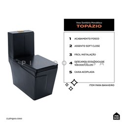 Vaso sanitário Monobloco Topázio Pingoo.casa - Preto - 2