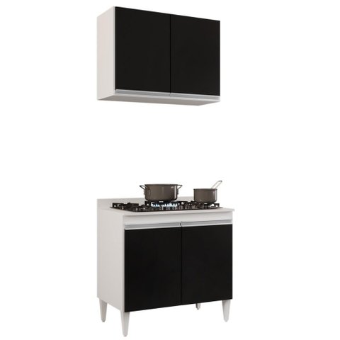 Armário Califórnia e Balcão para Cooktop Flórida Branco/pto - Lumil