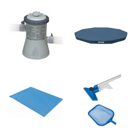 Kit Filtro 1.250 Litros/Hora + Capa 305 Estrutural + Forro + Kit Limpeza Intex - 110v