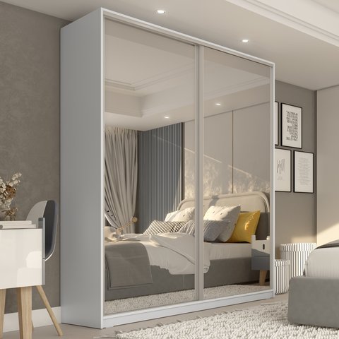 Guarda Roupa Solteiro com Espelho 2 Portas em BP Belluno