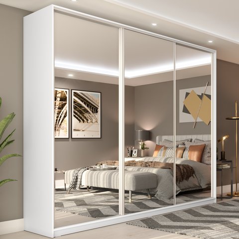 Guarda Roupa Casal com Espelho 3 Portas em BP Belluno 