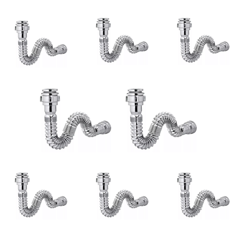 Kit 8 Sifão Sanfonado Cromado Cozinha Pia Banheiro Tanque Universal Abs Premium