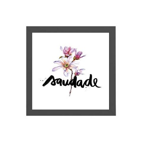 Quadro Quadrado Saudade Floral 20x20cm:Madeira branca