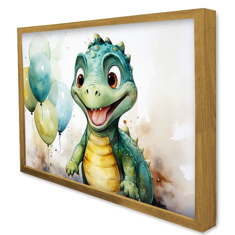 Quadro Decorativo Baby Dino em Moldura Caixa Tacolado Moldura Caixa 3cm Freijó com Vidro 30 X 40cm