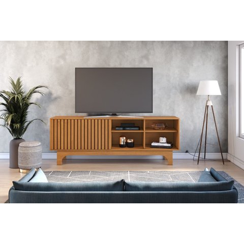 Rack para Tv 70'' Sereno com Porta em Detalhe Ripado:cinamomo