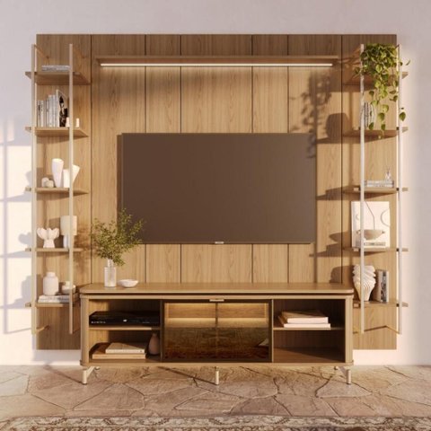 Estante para TV até 75 Polegadas Vidro Reflecta com Prateleiras 100% MDF com LED Lincoln Float