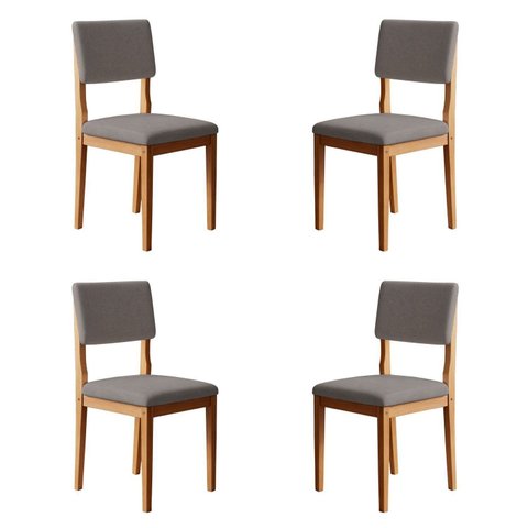 Kit 4 Cadeiras para Sala de Jantar Pés Madeira Maciça Carol Cinza/Cinamomo/Linho Prata