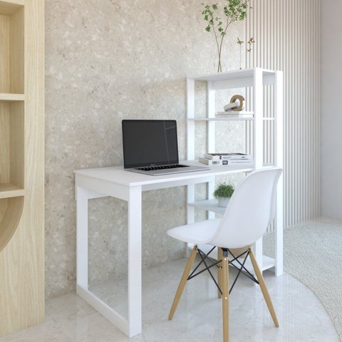 Mesa Escrivaninha C/ Estante 4 Prateleiras Licce Branco