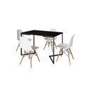 Ver imagem 2 de Mesa Industrial Base Ferro Preto em V Tampo 137x90 Preto 4 Cadeiras Eames Madeira Assento Branco