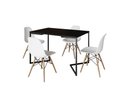 Ver imagem 2 de Mesa Industrial Base Ferro Preto em V Tampo 137x90 Preto 4 Cadeiras Eames Madeira Assento Branco